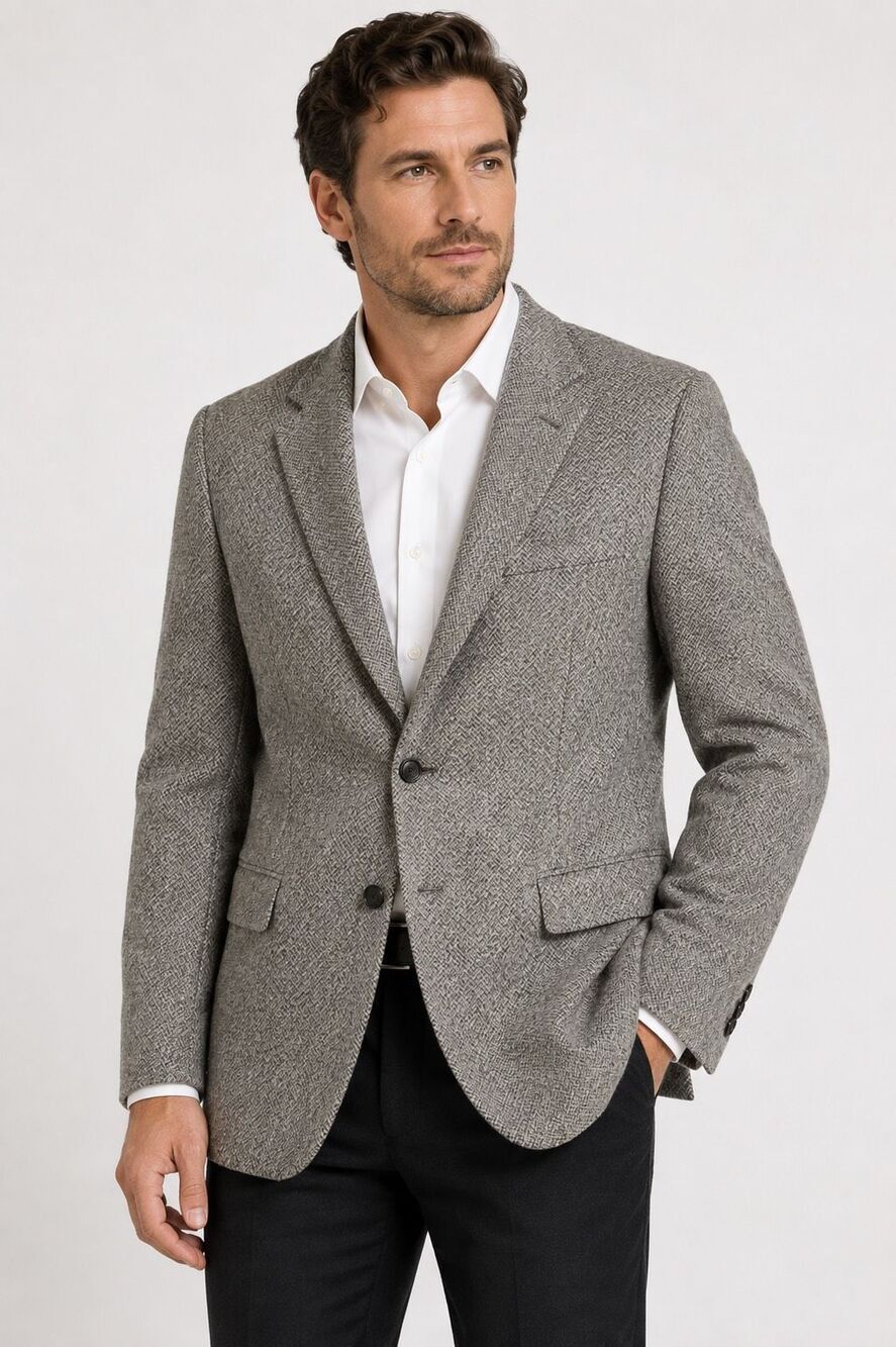 Harris Tweed Stafford Gray Herringbone Wool Blazer Sport Coat 40R Vintage